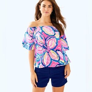 Lilly Pulitzer Pink Sunset The Sunny Side Off the Shoulder Floral Top Size S